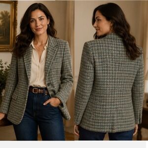Giorgio Sant'Angelo Vintage Pure Wool Blazer Jacket Blue Olive Plaid 10